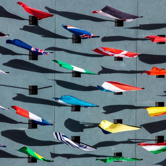 A picture of flags representing the many member states will be represented at UN meetings.