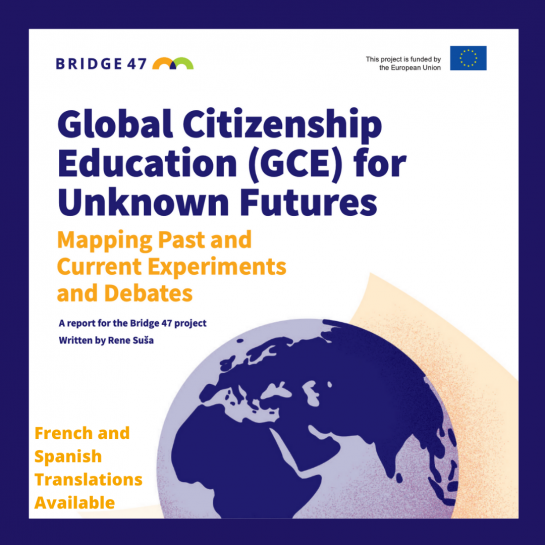 Purple border with image of GCE of Unknown Futures report