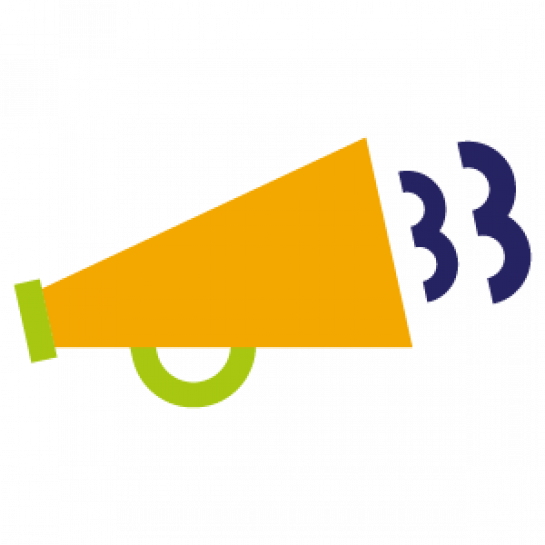 a megaphone with bridges coming out, representing Bridge 47 messages spoken 